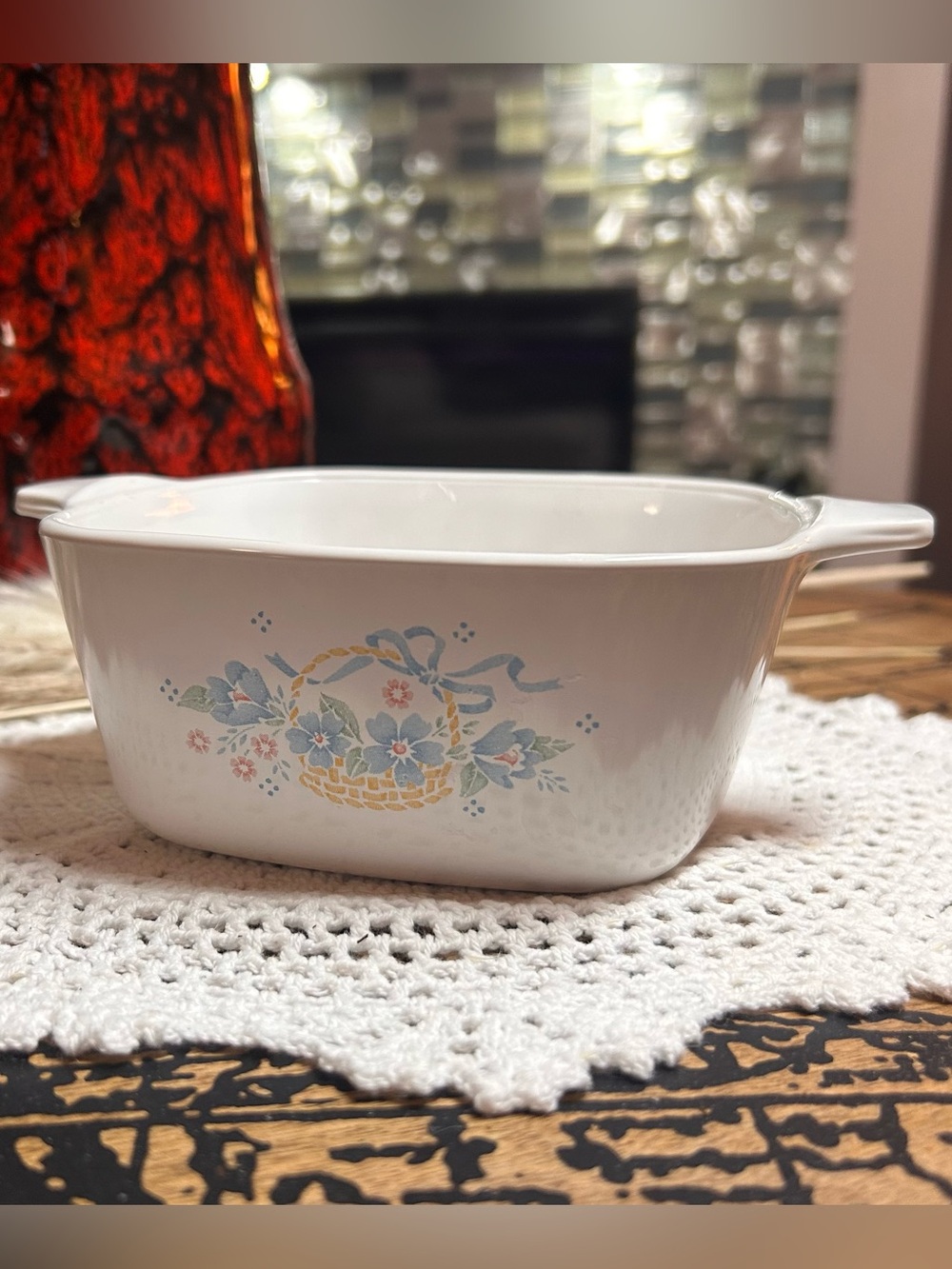 Vintage CorningWare Blue Ribbon Flower Basket Petite Casserole